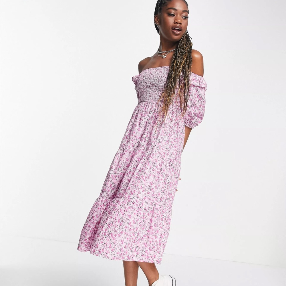 Floral Puff Sleeve Midi Dress.